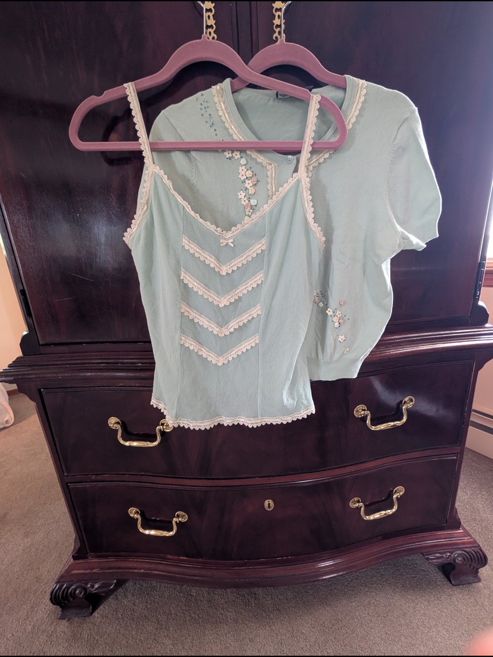The Limited Vintage Y2K Sage Mint Green Knit Cardigan Cami Twin Set Size Large